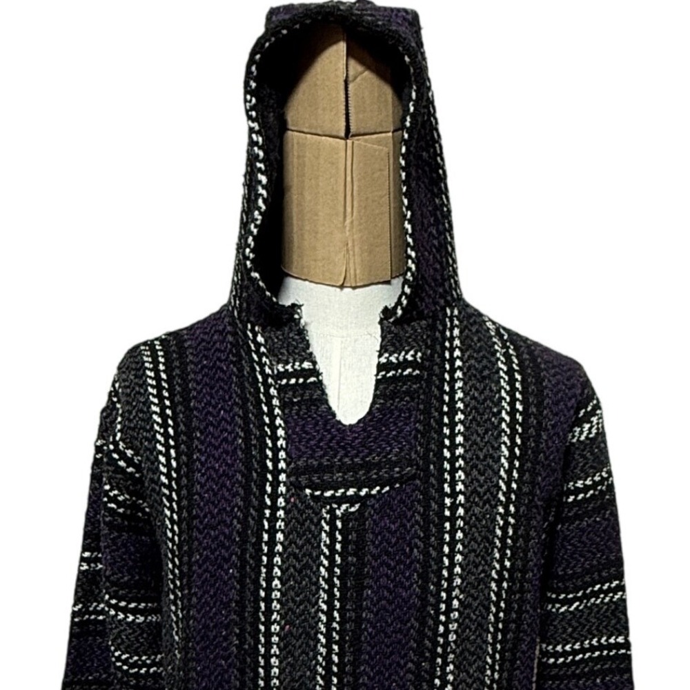 Baja Joe Hoodie Mens Large Purple Striped Pullover Drug‎ Rug Mexican Poncho